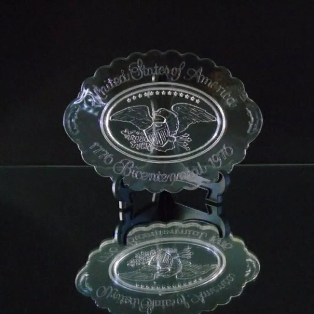 USA Bicentennial Plate 1776-1976 Clear Glass Vintage Commemorative Patriotic